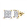 10kt Yellow Gold Mens Round Diamond Square Earrings 1/6 Cttw - 111365