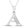 10kt White Gold Womens Round Diamond A Initial Letter Pendant 1/20 Cttw - 150901