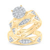 10kt Yellow Gold His Hers Round Diamond Cluster Matching Wedding Set 3/4 Cttw - 113533