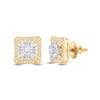 14kt Yellow Gold Mens Baguette Diamond Square Cluster Earrings 3/4 Cttw