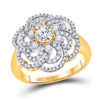 10kt Yellow Gold Womens Round Diamond Flower Solitaire Fashion Ring 1 Cttw