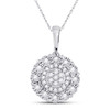 10kt White Gold Womens Round Diamond Fashion Halo Cluster Pendant 1/6 Cttw