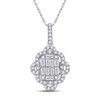 14kt White Gold Womens Baguette Diamond Quatrefoil Cluster Pendant 5/8 Cttw