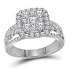 14kt White Gold Womens Round Diamond Cluster Bridal Wedding Engagement Ring 1-1/2 Cttw - 117116