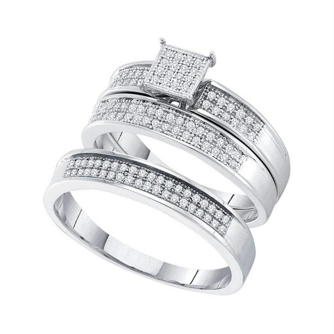 10kt White Gold His Hers Round Diamond Cluster Matching Bridal