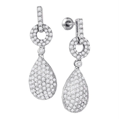 10kt White Gold Womens Round Diamond Teardrop Dangle Earrings 2.00 Cttw