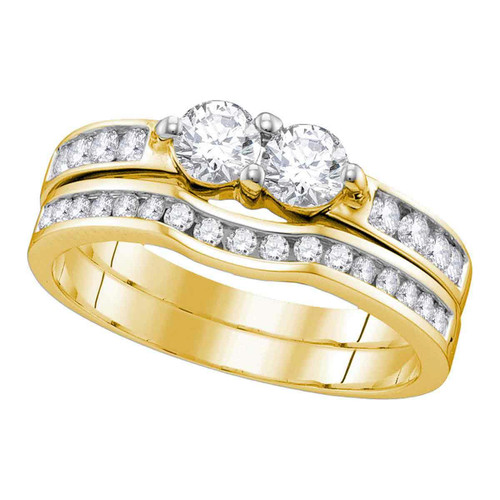 10kt Yellow Gold Womens Round Diamond 2-stone Bridal Wedding Engagement Ring Band Set 1/2 Cttw - 112496