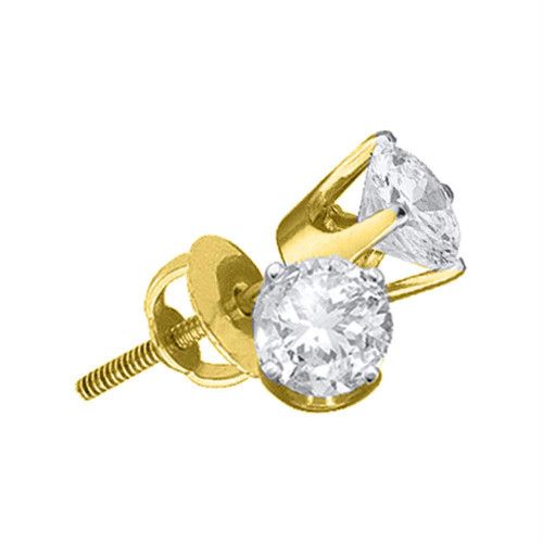 14kt Yellow Gold Unisex Round Diamond Solitaire Stud Earrings 1/4 Cttw - 12592