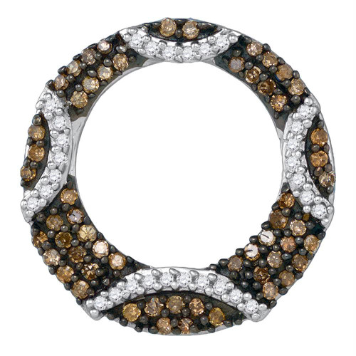 10kt White Gold Womens Round Cognac-brown Color Enhanced Diamond Stripe Circle Pendant 3/8 Cttw