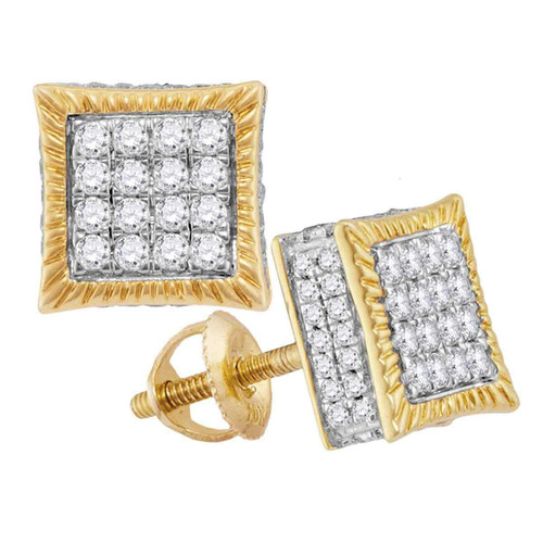 10kt Yellow Gold Womens Round Diamond Square Cluster Stud Earrings 3/4 Cttw