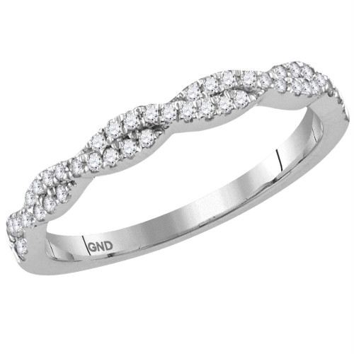 14kt White Gold Womens Round Diamond Woven Twist Stackable Band Ring 1/4 Cttw