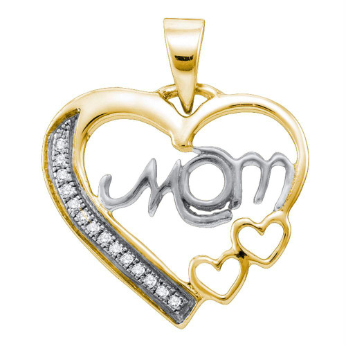 Sterling Silver White Diamond Mom Mothers Womens Heart Love Yellow-tone Pendant 1/20 Cttw