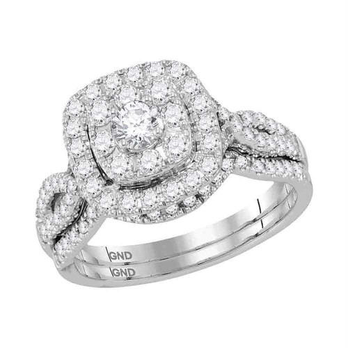 14kt White Gold Womens Round Diamond Bridal Wedding Engagement Ring Band Set 1.00 Cttw - 118477