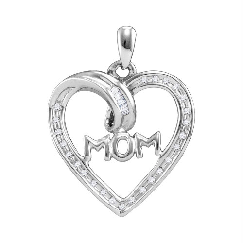 Sterling Silver Womens Round Diamond Mom Mother Heart Pendant 1/10 Cttw