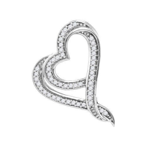 10kt White Gold Womens Round Diamond Heart Love Pendant 1/8 Cttw - 108181