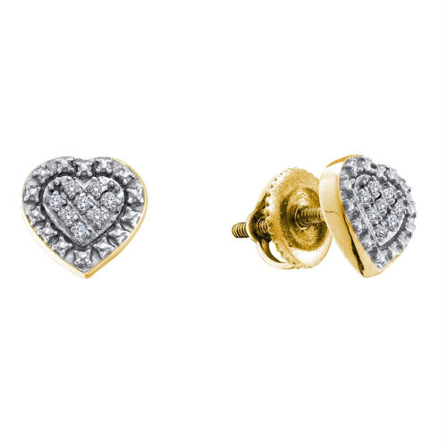 Yellow-tone Sterling Silver Womens Round Diamond Heart Cluster Stud Earrings 1/20 Cttw - 57787