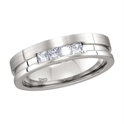 14kt White Gold Mens Princess Channel-set Diamond Single Row Wedding Band 1/2 Cttw - 113255