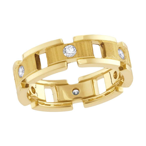 14kt Yellow Gold Mens Round Diamond Link Chain Wedding Band Ring 1/2 Cttw