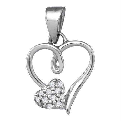 Sterling Silver Womens Round Diamond Heart Love Pendant 1/20 Cttw