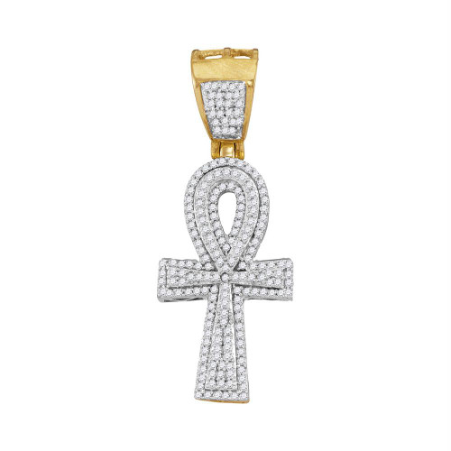 10kt Yellow Gold Mens Round Diamond Ankh Cross Religious Charm Pendant 1/2 Cttw