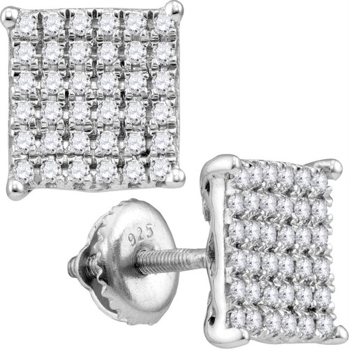 10kt White Gold Womens Round Diamond Square Cluster Screwback Earrings 1/2 Cttw - 113148