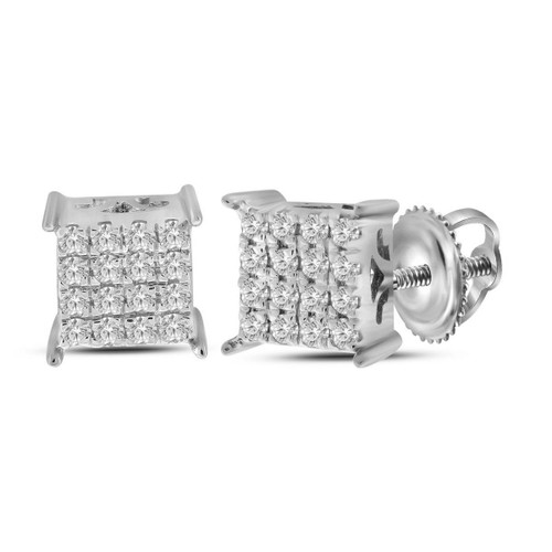 10kt White Gold Womens Round Diamond Cindys Dream Square Cluster Stud Earrings 1/6 Cttw