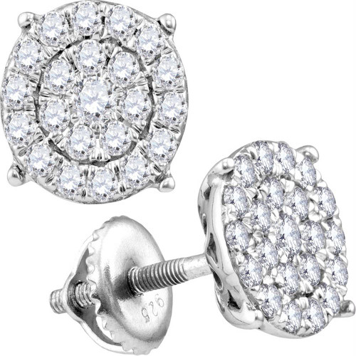 10kt White Gold Womens Round Diamond Concentric Circle Cluster Earrings 1/2 Cttw - 113131