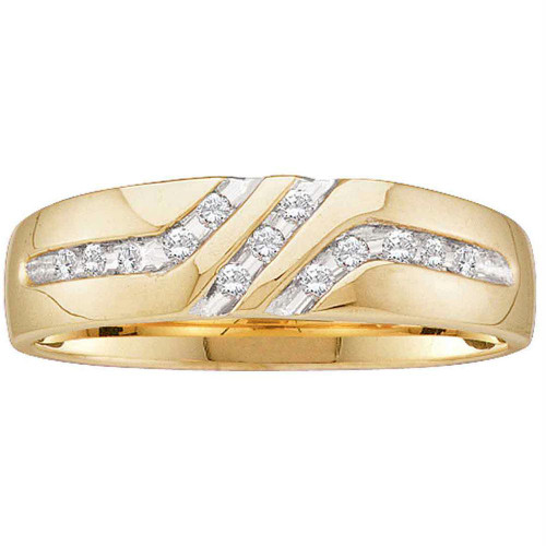 10kt Yellow Gold Mens Round Channel-set Diamond Triple Row Wedding Band Ring 1/8 Cttw