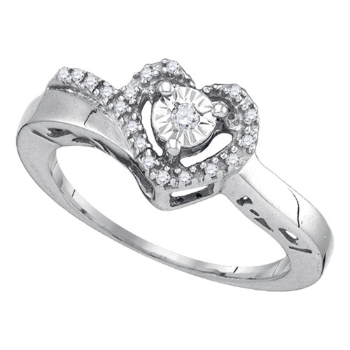Sterling Silver Womens Round Diamond Heart Love Promise Ring 1/10 Cttw