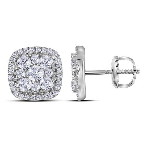 10kt White Gold Womens Round Diamond Framed Square Cluster Screwback Earrings 1.00 Cttw