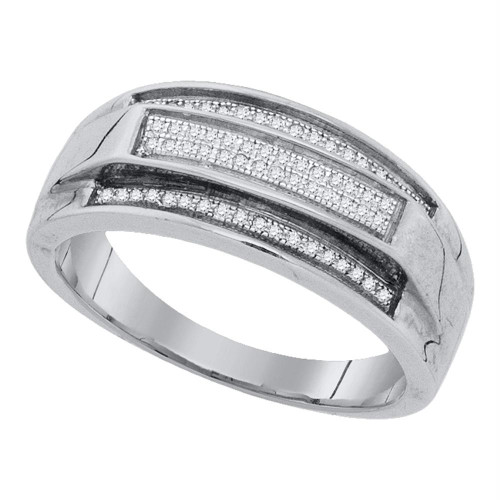 Sterling Silver Mens Round Pave-set Diamond Elevated Band Ring 1/5 Cttw