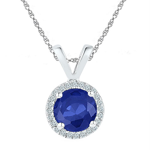 Sterling Silver Womens Round Lab-Created Blue Sapphire Solitaire Pendant 1/10 Cttw