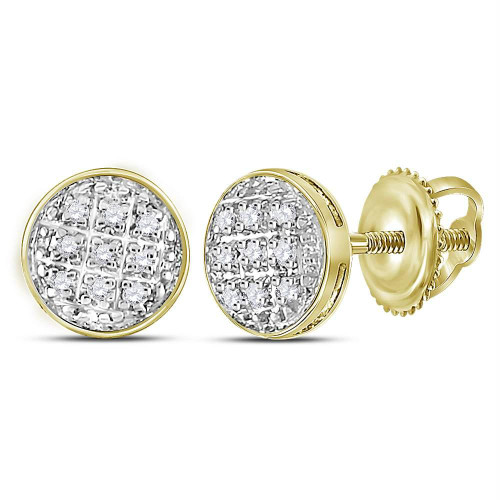 10kt Yellow Gold Mens Round Diamond Circle Cluster Stud Earrings 1/20 Cttw - 117944