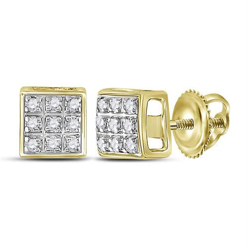 10kt Yellow Gold Mens Round Diamond Square Cluster Stud Earrings 1/20 Cttw