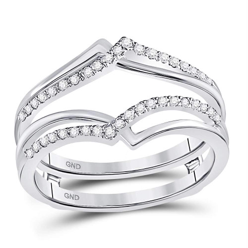 14kt White Gold Womens Round Diamond Pointed Ring Guard Wedding Enhancer Band 1/5 Cttw