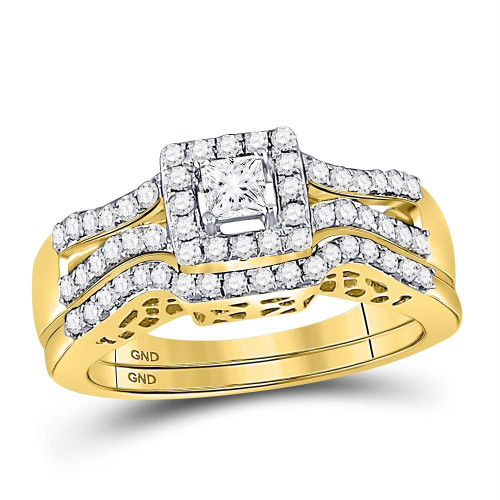 14kt Yellow Gold Womens Princess Diamond Split-shank Bridal Wedding Engagement Ring Band Set 5/8 Cttw