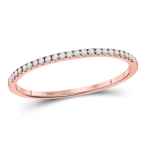 10kt Rose Gold Womens Round Diamond Slender Single Row Stackable Band Ring 1/8 Cttw