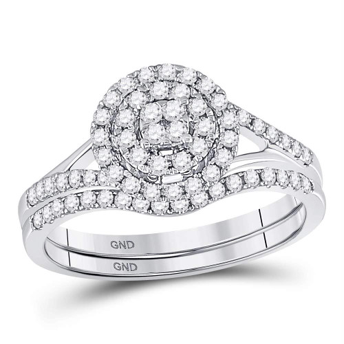 14kt White Gold Womens Round Diamond Cluster Bridal Wedding Engagement Ring Band Set 1/2 Cttw - 118609