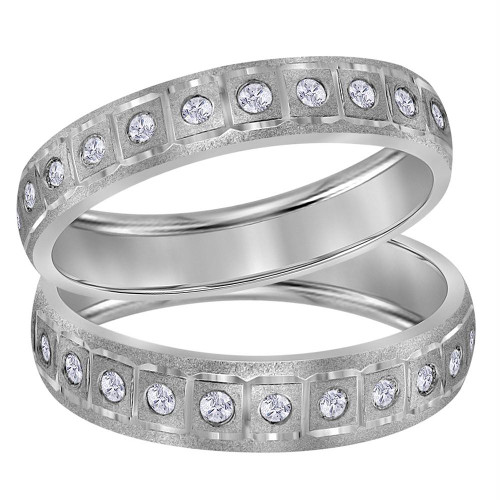 14kt White Gold His & Hers Round Diamond Matching Wedding Band Set 1/4 Cttw - 113953