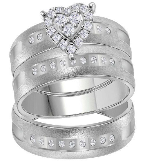 14kt White Gold His & Hers Round Diamond Heart Matching Bridal Wedding Ring Band Set 1/4 Cttw - 113943