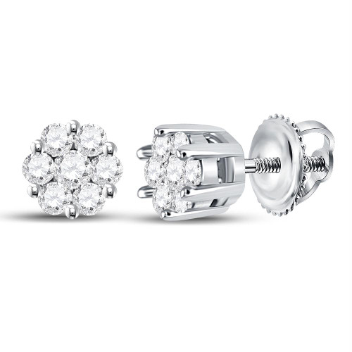 14kt White Gold Womens Round Diamond Flower Cluster Earrings 1/4 Cttw - 46568