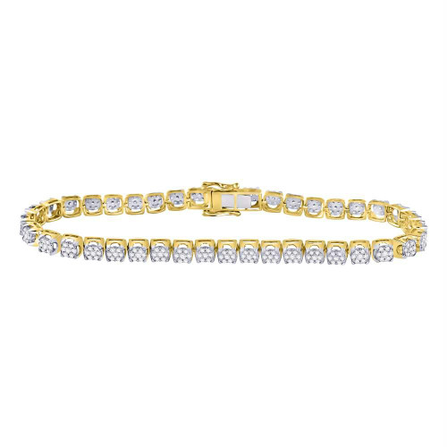 10kt Yellow Gold Mens Round Diamond Cluster Tennis Fashion Bracelet 3-1/3 Cttw