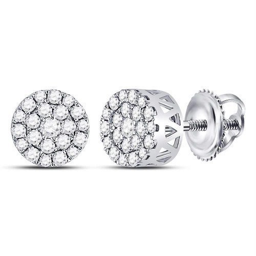 14kt White Gold Womens Round Diamond Concentric Circle Cluster Earrings 1/2 Cttw - 120325