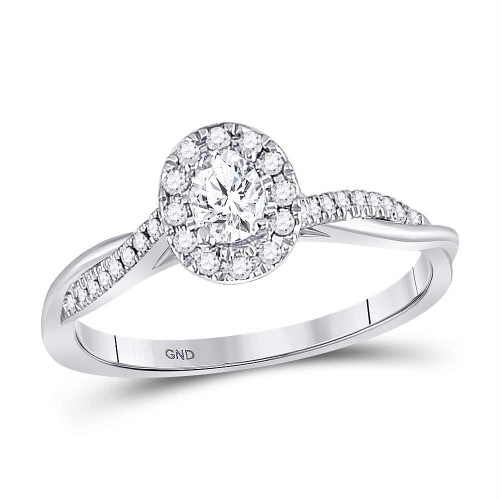 14kt White Gold Womens Oval Diamond Solitaire Bridal Wedding Engagement Ring 1/3 Cttw