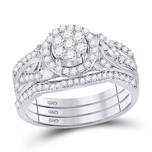 10kt White Gold Womens Round Diamond 3-piece Bridal Wedding Engagement Ring Band Set 1/2 Cttw