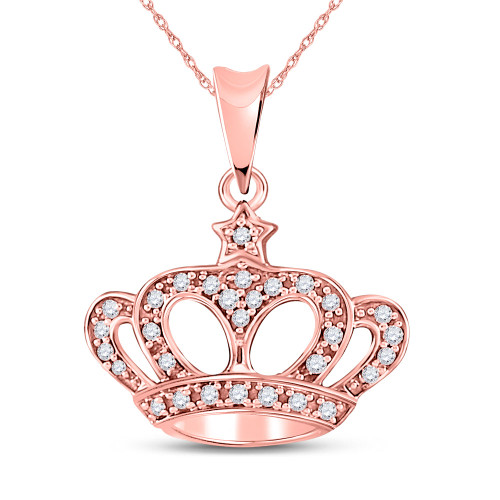 10kt Rose Gold Womens Round Diamond Crown Pendant 1/8 Cttw