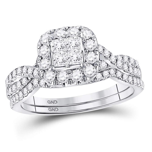 14kt White Gold Womens Princess Diamond Bridal Wedding Engagement Ring Band Set 1.00 Cttw - 120361