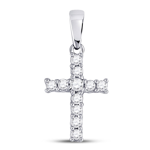 14kt White Gold Womens Round Diamond Cross Faith Pendant 1/8 Cttw