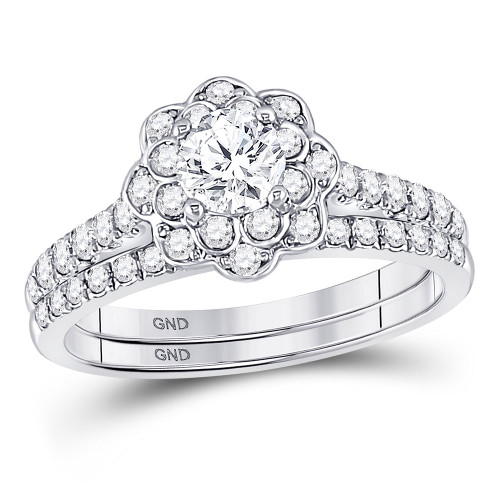 14kt White Gold Womens Round Diamond Bridal Wedding Engagement Ring Band Set 1.00 Cttw - 148937