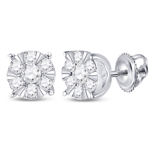 14kt White Gold Womens Round Diamond Flower Cluster Earrings 1/4 Cttw - 148949